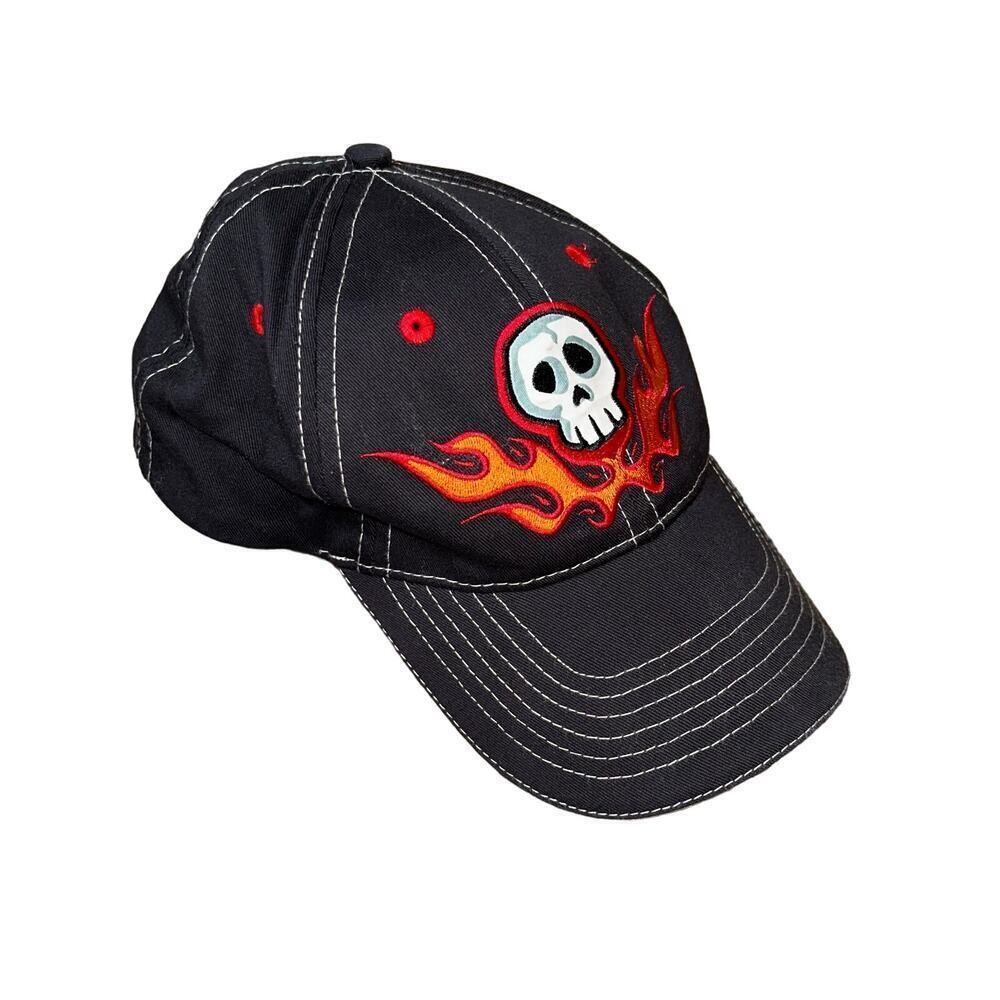 Streetwear skull flames hat cap black embroidered skull Halloween biker …